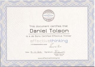 Daniel Tolson - Business Coach - 2012 - Dr Edward DeBono Certification